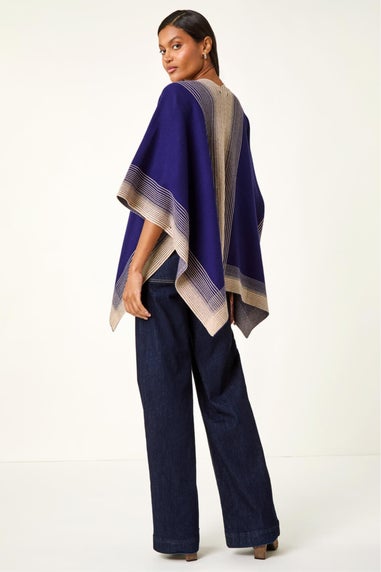 Roman Blue Gradient Longline Knit Poncho