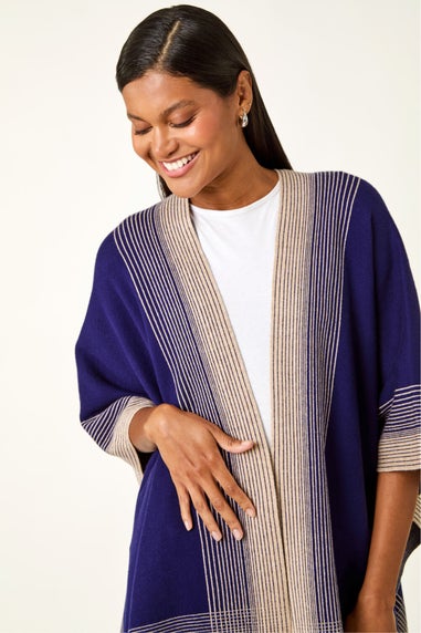 Roman Blue Gradient Longline Knit Poncho