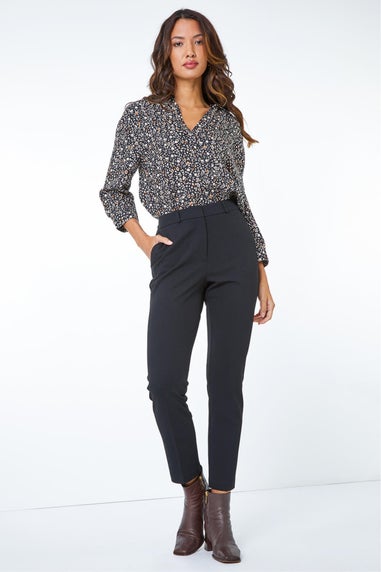 Roman Black Tapered Short Stretch Trousers