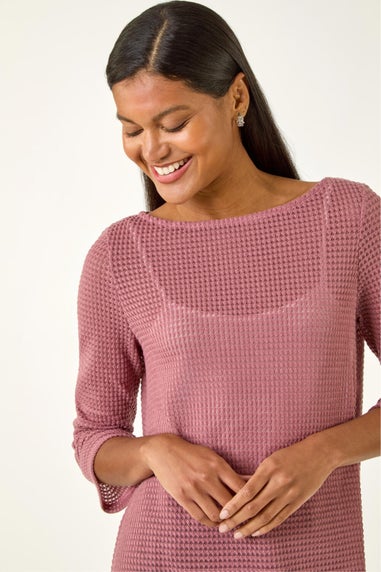 Roman Pink Crochet Knit Tunic Stretch Top