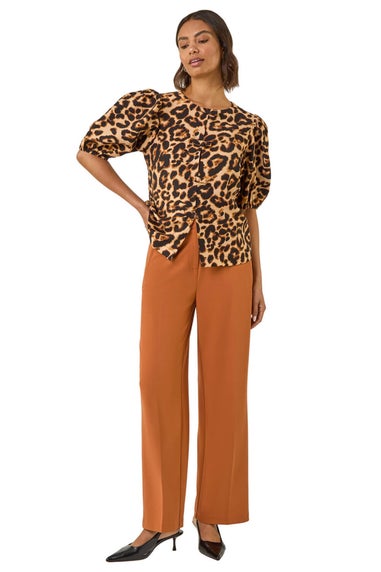 Roman Rust Long Wide Leg Stretch Trousers