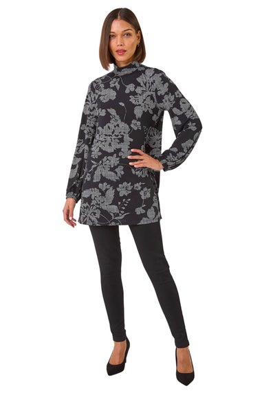 Roman Black Printed Side Split Tunic Top
