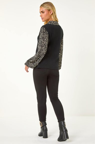 Roman Black Petite 2 in 1 Contrast V-Neck Top