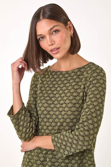 Roman Khaki Metallic Textured Knit Tunic Top