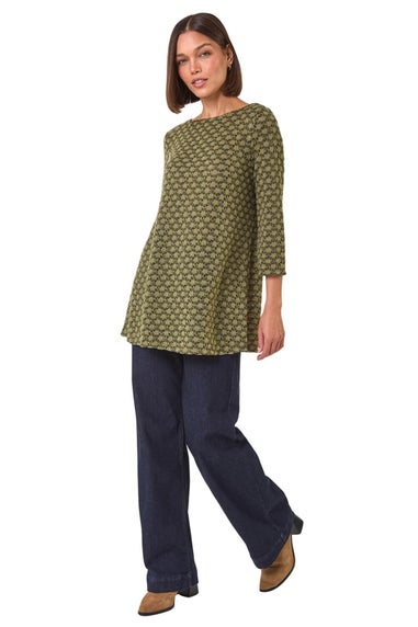 Roman Khaki Metallic Textured Knit Tunic Top