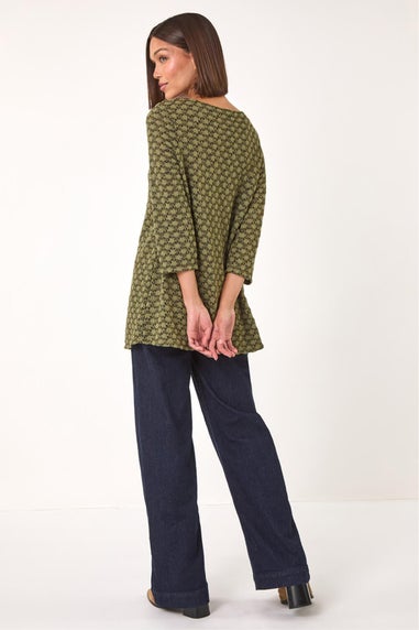 Roman Khaki Metallic Textured Knit Tunic Top