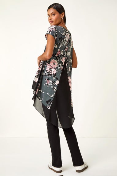 Roman Grey Floral Puff Print Stretch Shirt