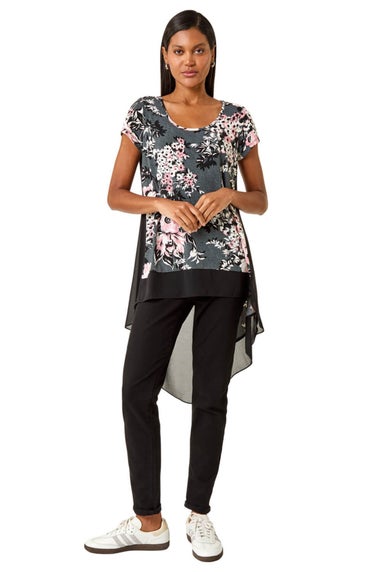 Roman Grey Floral Puff Print Stretch Shirt