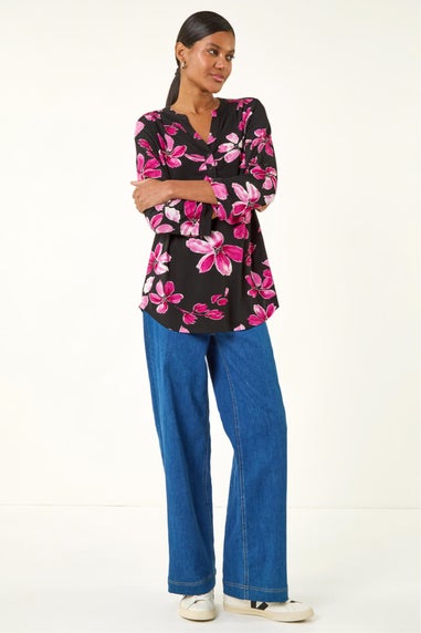 Roman Pink Floral Puff Print Stretch Top