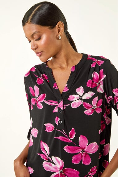 Roman Pink Floral Puff Print Stretch Top
