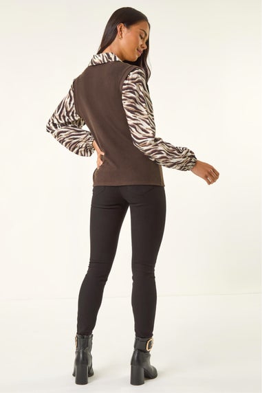 Roman Chocolate Petite Constrast V-Neck Top