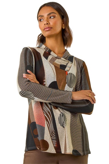 Roman Brown Abstract Print Snit Top