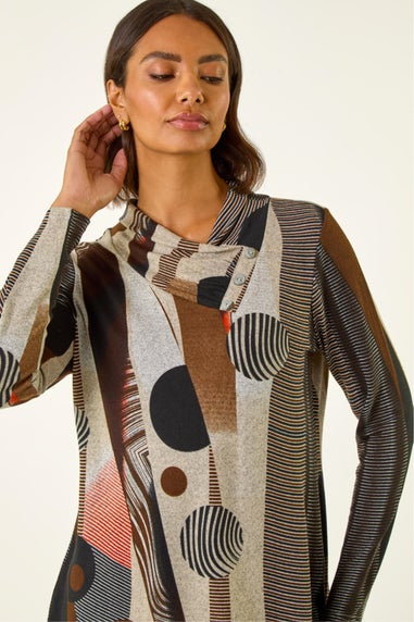 Roman Brown Abstract Print Snit Top