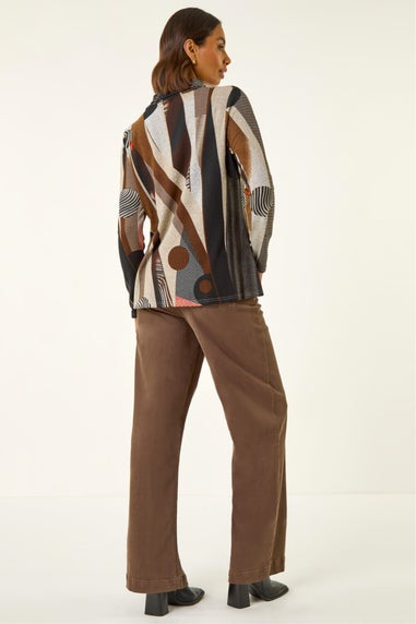Roman Brown Abstract Print Snit Top