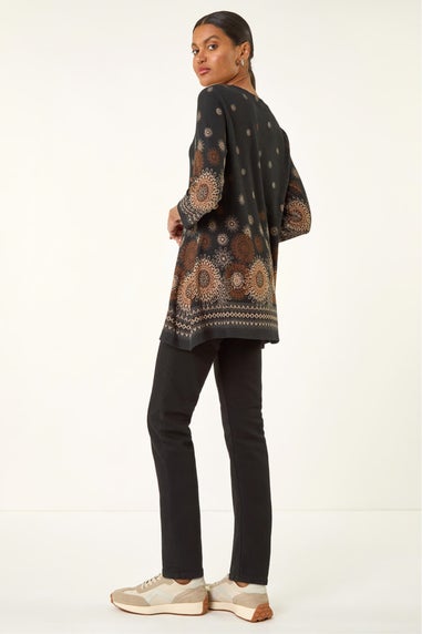 Roman Black Sunflower Printed Tunic Top