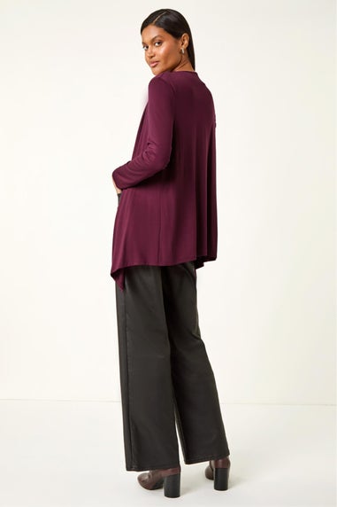 Roman Burgundy Waterfall Stretch Cardigan