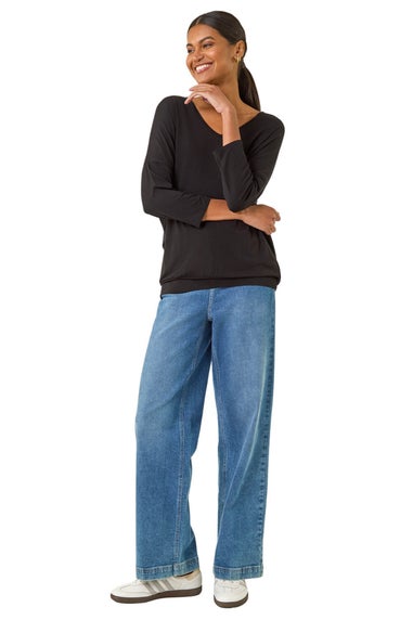 Roman Black V-Neck Jersey Stretch T-Shirt