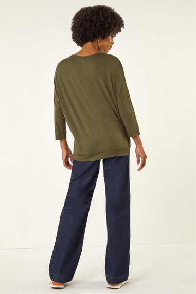 Roman Khaki V-Neck Jersey Stretch T-Shirt