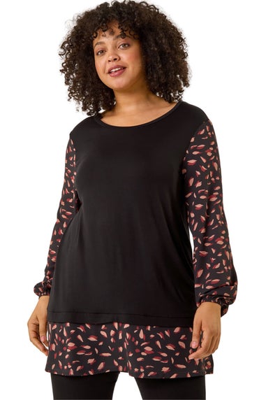 Roman Black Curve Contrast Stretch Top