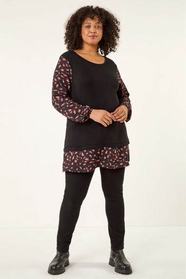 Roman Black Curve Contrast Stretch Top