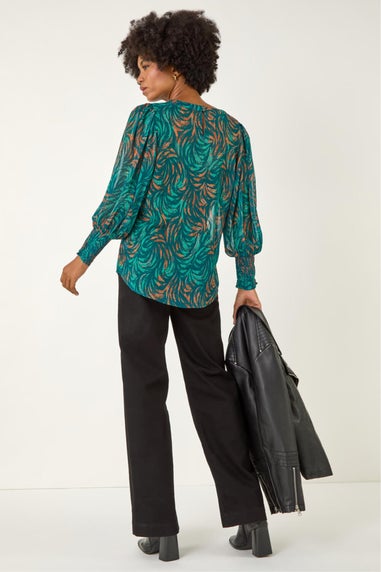 Roman Dark Green Metallic Abstract Printed Top