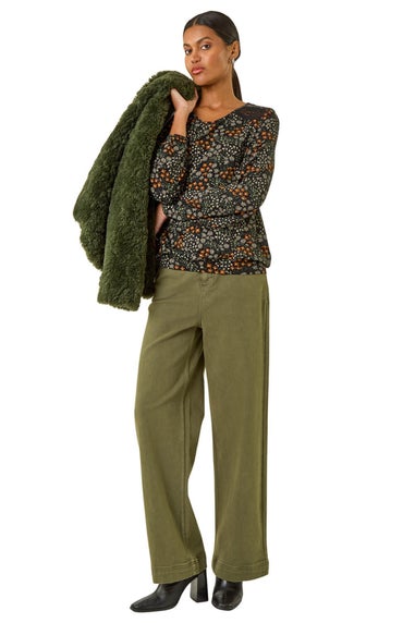 Roman Green Printed Lace Stretch Top