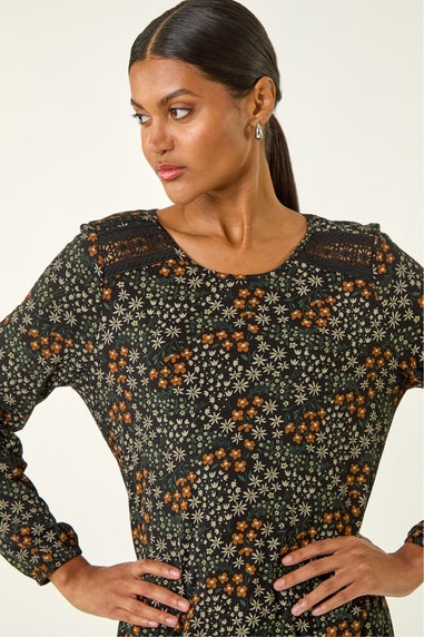 Roman Green Printed Lace Stretch Top