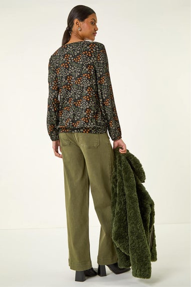 Roman Green Printed Lace Stretch Top
