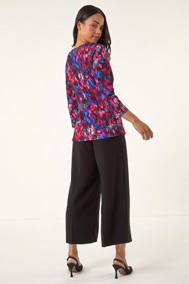 Roman Wine Petite Abstract Print Knot Front Top
