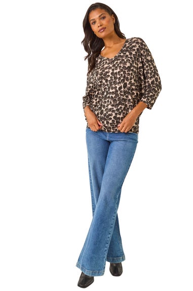 Roman Beige Printed V-Neck Tunic Top