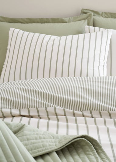 Bianca Fine Linens Green Hampton Stripe Cotton Reversible Duvet Cover Set