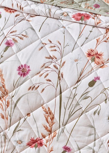 Catherine Lansfield Brushed Grasmere Floral Cotton Reversible Quilted Bedspread Green