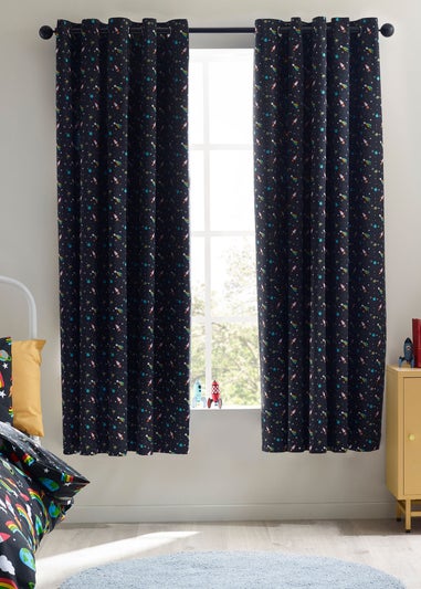 Catherine Lansfield Rainbow Rockets Fully Reversible Eyelet Curtains Black