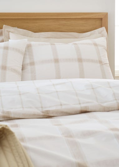 Bianca Fine Linens Natural Oxton Check Cotton Reversible Duvet Cover Set