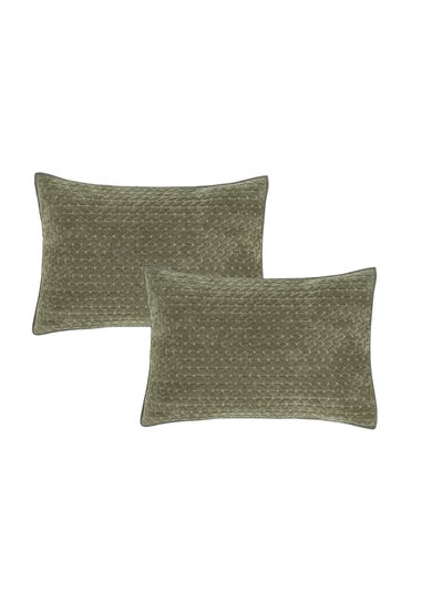 Bianca Fine Linens Attica Velvet Embroidered Pillow Sham Pair Green