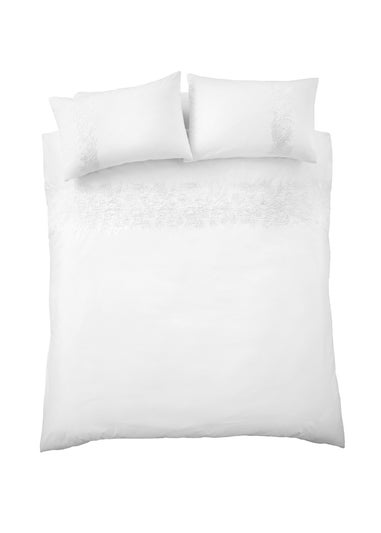 Bianca Fine Linens Embroidery Floral Cotton Duvet Cover Set White
