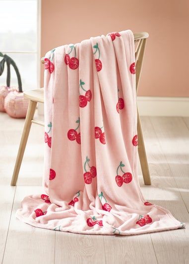Catherine Lansfield Disco Cherries Cosy Fleece Oversized Blanket Throw Pink