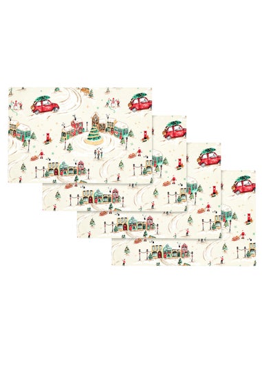 Catherine Lansfield Christmas Town Cotton Dining Placemat 4 Pack Natural