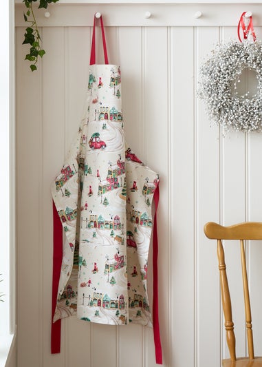 Catherine Lansfield Christmas Town Cotton Kitchen Adult Apron Natural