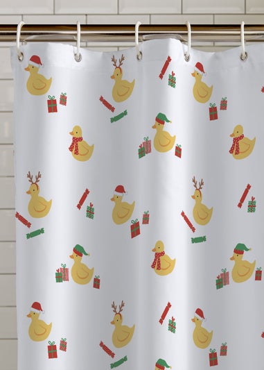 Catherine Lansfield Christmas Quacker Shower Curtain White