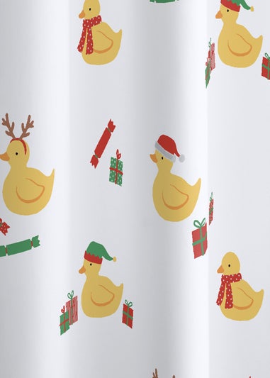 Catherine Lansfield Christmas Quacker Shower Curtain White