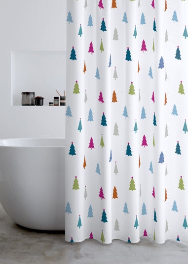 Catherine Lansfield Christmas Tree Shower Curtain White