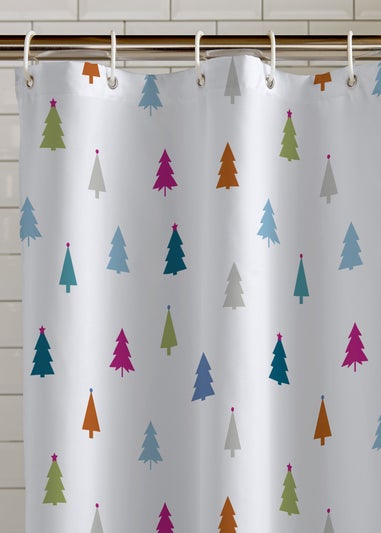 Catherine Lansfield Christmas Tree Shower Curtain White