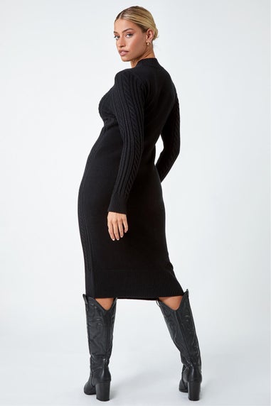 Dusk Black Cable Knit Midi Jumper Dress