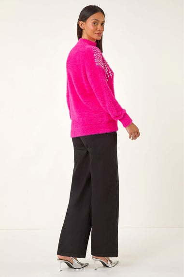 Dusk Pink Sequin Embellished Fluffy Knit Jumper