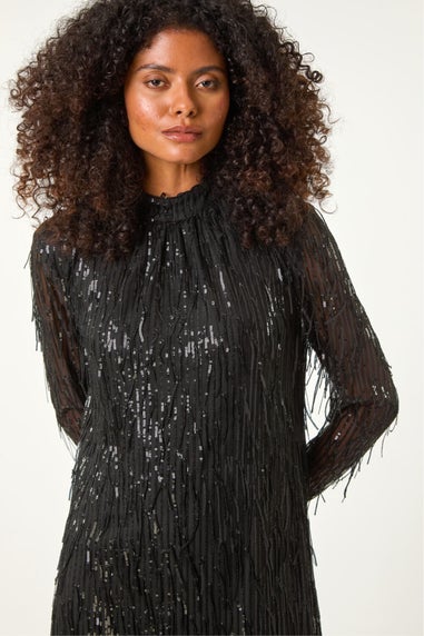 Dusk Black All Over Fringe Shift Dress