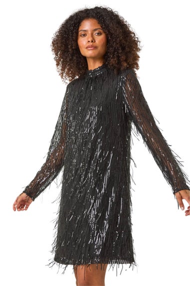 Dusk Black All Over Fringe Shift Dress