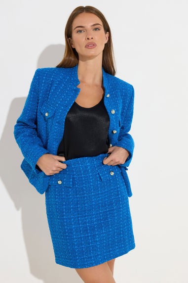 Star By Julien Macdonald Blue Tweed Button Mini Skirt