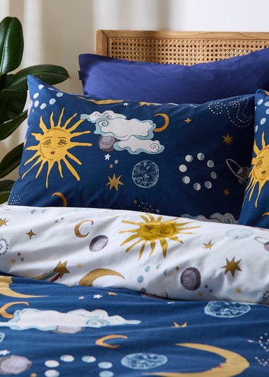 Their Nibs Disco Space Cotton Reversible Duvet Cover Set Navy Blue