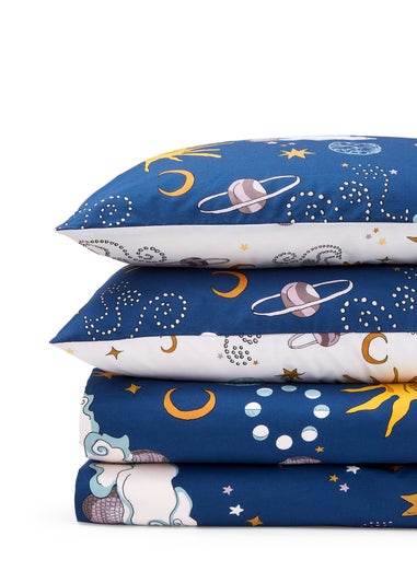 Their Nibs Disco Space Cotton Reversible Duvet Cover Set Navy Blue